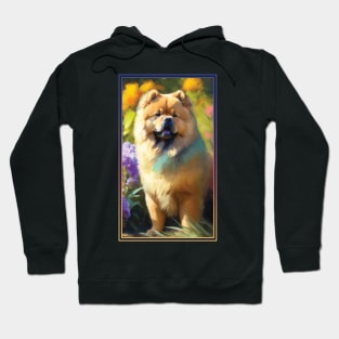 Chow Chow Dog Vibrant Tropical Flower Tall Digital Oil Painting Portrait Hoodie